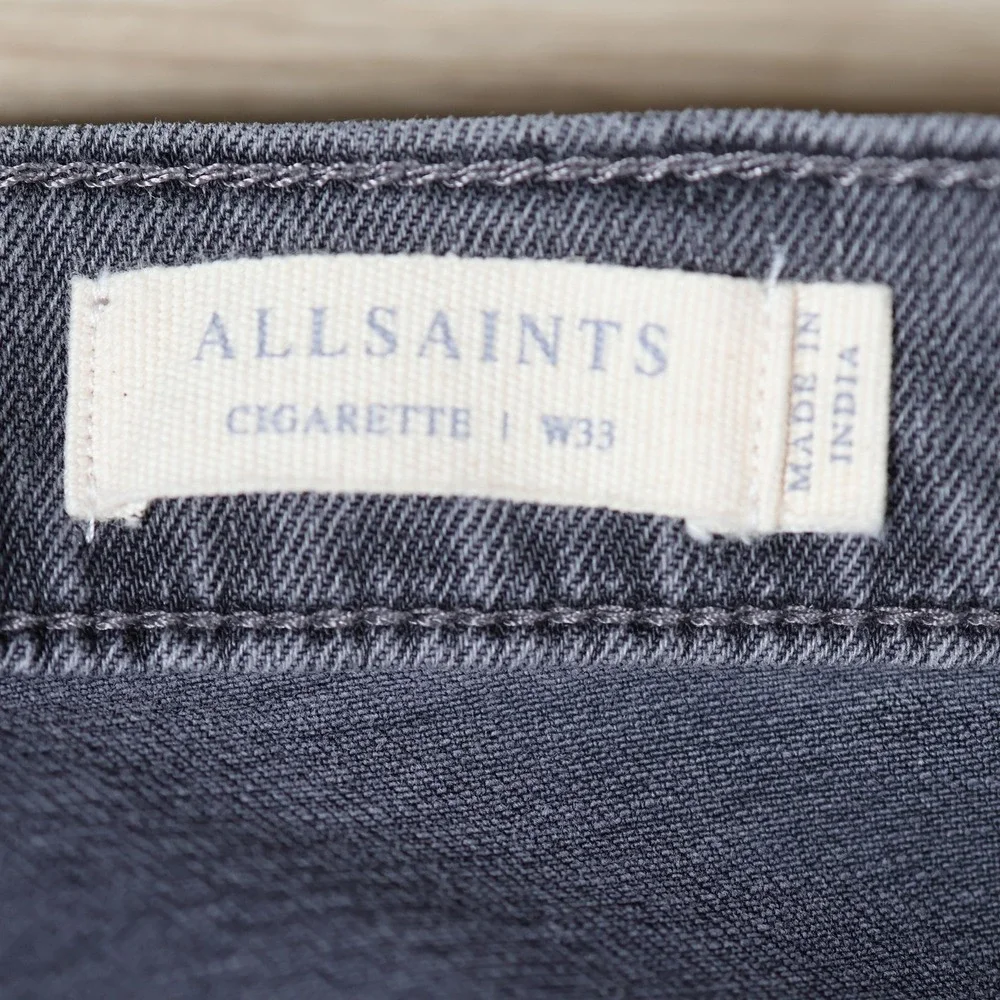 AllSaints Jeans Mens 33x31 Gray Cigarette Stretch Slim Button Fly Denim Pants